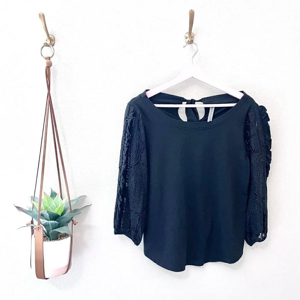 Anthropologie Black Nina Lace Long Sleeve Top Size S Romantic Boho Whimsigoth